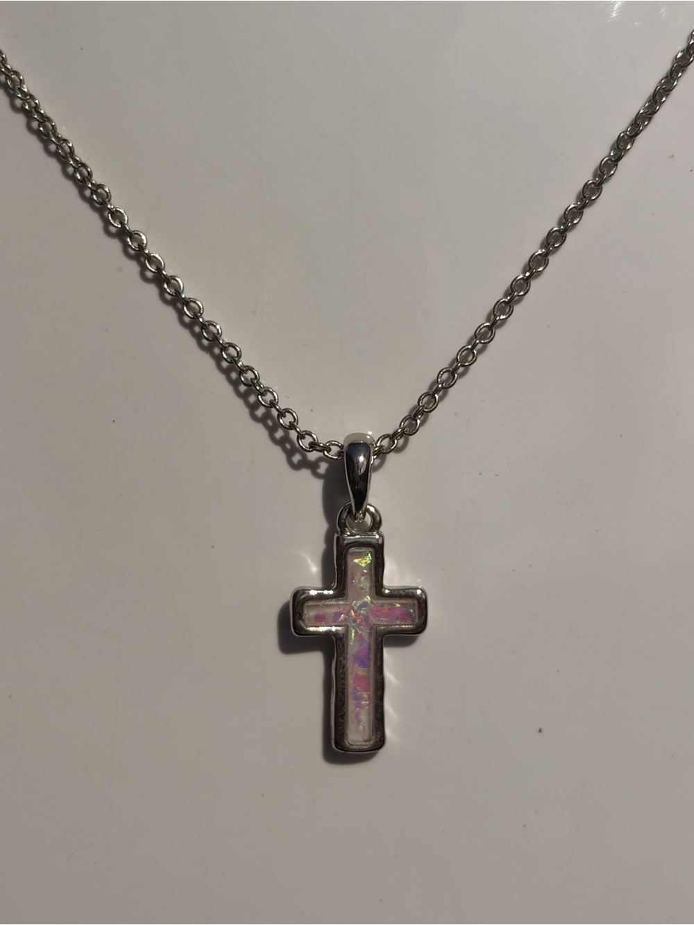 Kendra Scott Sterling Cross Necklace with Pink Opal Inlay